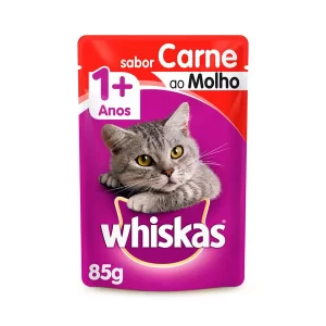 Ração Úmida Whiskas Sachê para Gatos Adultos Sabor Carne ao Molho – 85g