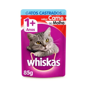 Ração Úmida Whiskas Para Gatos Castrados Sachê Sabor Carne – 85g