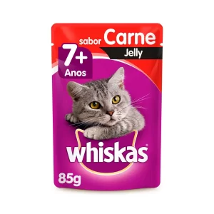 Ração Úmida Whiskas Para Gatos Adultos 7+ Anos Sachê Jelly Sabor Carne – 85g