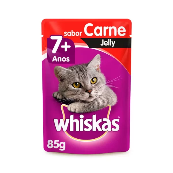 Ração Úmida Whiskas Para Gatos Adultos 7+ Anos Sachê Jelly Sabor Carne – 85g