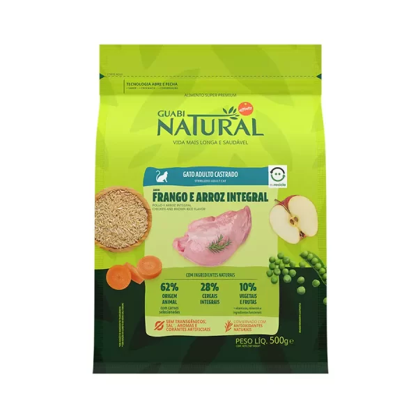 Ração Guabi Natural para Gatos Adultos Castrados Sabor Frango e Arroz Integral