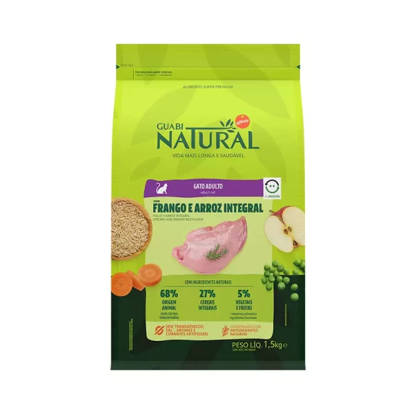 Ração Guabi Natural para Gatos Adultos Sabor Frango e Arroz Integral