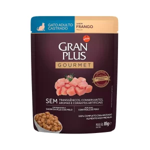 Ração Úmida GranPlus Gourmet Sachê para Gatos Adultos Castrados Sabor Frango – 85g