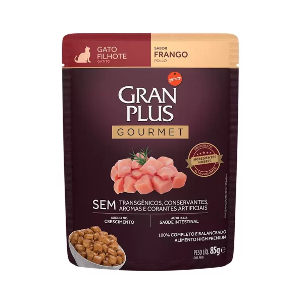 Ração Úmida GranPlus Gourmet Sachê para Gatos Filhotes Sabor Frango – 85g