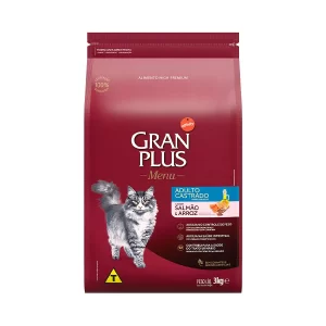 Ração GranPlus para Gatos Adultos Castrados Sabor Salmão e Arroz